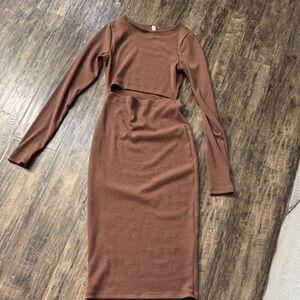 Tyche Long Sleeve Brown Dress